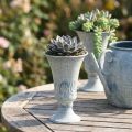 Calice decorativo in metallo bianco antico blu, decorazione da tavolo Ø11cm H17,5cm | Floristik24.it