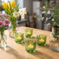 Portacandele decorativi in vetro, a forma di fiore, verdi, Ø7,5 cm, H6 cm, 6 pezzi | Floristik24.it