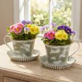Tazza decorativa in metallo bianco anticato Ø9cm H8cm 2 pezzi | Floristik24.it