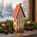 Casetta natalizia in legno con lucine Per batteria 8,5×6,5×22cm | Floristik24.it