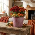 Vaso autunnale, secchio per piante, decorazione in metallo con foglie rosso vino Ø25,5cm H22cm | Floristik24.it