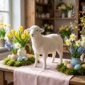 Figura decorativa pecora decorazione da tavolo Pasqua bianca floccata 30×28 cm | Floristik24.it