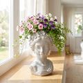 Scultura busto femminile in pietra fusa, vaso grigio antico 15×14×25cm | Floristik24.it