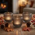 Portacandele in vetro grigio, autunno/inverno, Ø7cm H7cm, 6 pezzi | Floristik24.it