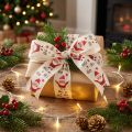 Nastro natalizio con Babbo Natale in cotone crema 40mm 15m | Floristik24.it