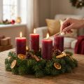 Candele dell'Avvento rustiche color bordeaux, 110×60 mm, set da 4, autoestinguenti | Floristik24.it