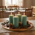 Candele a colonna verde smeraldo con scanalature 70/130 mm 4 pezzi | Floristik24.it