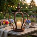 Lanterna Corona Marrone Ruggine Con Candela In Vetro Ø14cm H18cm | Floristik24.it