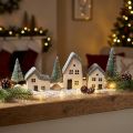 Villaggio di Natale casette in legno abeti verdi e bianchi 5-8 cm set da 6 | Floristik24.it