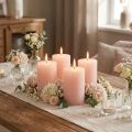 Candele romantiche a colonna rosa tinta unita, rosa chiaro, 70×80 mm, set da 4 - Candele decorative per un'atmosfera accogliente | Floristik24.it