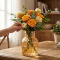 Vaso da fiori in vetro arancione, stile retrò con scanalature, Ø13,5cm H20cm | Floristik24.it