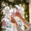 Fiocchi di neve in legno, 8-12 cm, rosa/bianchi, confezione da 12 pezzi. | Floristik24.it