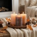 Set di 12 candele rustiche a colonna nei toni del marrone, 70x100 mm – Lunga durata di combustione, effetto marmo per decorazione e atmosfera | Floristik24.it