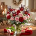 Orsetto decorativo con cuore, San Valentino, fiore con glitter 9 pz. | Floristik24.it
