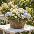 Cestino portaoggetti, shabby chic, bianco naturale, H14cm Ø30cm con manici, arredamento vintage | Floristik24.it