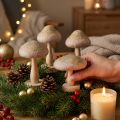 Funghi decorativi in legno e feltro con glitter, decorazione per il tavolo dell'Avvento, altezza 11 cm, 4 pezzi | Floristik24.it