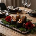 Candele a colonna nere, scanalate, 70/90 mm, set da 4, decorazione, Avvento, senza fumo | Floristik24.it
