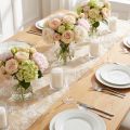 Nastro da tavolo con fiori runner da tavolo in cotone beige 15 cm 3 m | Floristik24.it