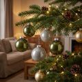 Palline di Natale in vetro color oliva grigio argento Ø7,5cm 12 pezzi | Floristik24.it
