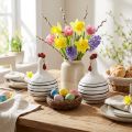 Pollo decorativo in ceramica a righe bianche e nere Pasqua H17cm 2pz | Floristik24.it