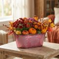 Ciotola con decoro a foglia, fioriera, decoro autunnale, vaso in metallo rosso vino L38cm H15cm | Floristik24.it