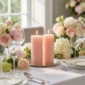 Candele a colonna rosa chiaro, interamente rosa, 85×200 mm, lunga durata di combustione, set da 2, decorazione da tavola di alta qualità per le feste | Floristik24.it