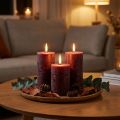 Set di 4 candele a colonna color bordeaux, tinta unita, 70x120 mm - Candele decorative per l'ambiente domestico e il benessere | Floristik24.it