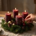 Candele a colonna rosso bordeaux, 70x100 mm, set da 4, colore pieno, rustiche, lunga durata di combustione | Floristik24.it