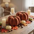 Zucca decorativa floccata – Decorazione autunnale per la tavola in un ricco color rosso-marrone, 20 cm, 2 pezzi | Floristik24.it