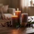 Grandi candele a colonna marroni 70×120 mm, confezione da 4 – Eleganti candele cilindriche in marrone fumo, tinte in tono uniforme per decorazione e intimità | Floristik24.it