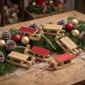 Miniatura slitta in legno, rosso naturale, 4x8,5 cm, set da 6 - Decorazione natalizia | Floristik24.it