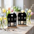 Lanterna in metallo nero con base in legno H15cm 2 pezzi | Floristik24.it