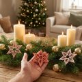 Stelle in legno Decorazione natalizia Stelle in legno arancioni 8 cm 16 pz | Floristik24.it