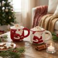 Tazza natalizia in ceramica Coppia natalizia rosso bianco H8,5 cm 2 pezzi | Floristik24.it