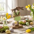 Coniglietta madre con bambino, decorazione pasquale, primavera, coniglietto pasquale in legno, naturale, verde, giallo H22cm | Floristik24.it