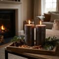 Candele a colonna metalliche color rame, 85×150 mm, set da 2, colorate in ogni loro parte, per decorazioni eleganti e un'atmosfera festosa | Floristik24.it