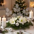 Piante artificiali, decorazione di rami, foglia decorativa glitter argento L36cm 10 pz | Floristik24.it