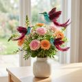Decorazione colibrì su bastoncino turchese bordeaux 13-15 cmx9-10 cm 6 pz | Floristik24.it