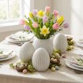 Uova di Pasqua con scanalature in ceramica decorativa bianco grigio 7,5×9 cm 4 pezzi | Floristik24.it