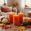 Candele in tinta unita arancione 60x100mm 4 pz | Floristik24.it