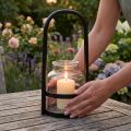 Lanterna metallo decorazione vetro nero manico trasparente Ø14,5cm | Floristik24.it
