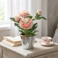 Rosa decorativa in vaso, romantici fiori di seta, peonia rosa | Floristik24.it