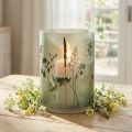 Lanterna grande in vetro decorativo con motivo prato bianco verde H24cm | Floristik24.it