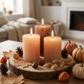 Set di candele a colonna, 3 colori: marrone, albicocca, sabbia, 60x80mm, 12 pezzi, decorazione rustica, lunga durata di combustione | Floristik24.it