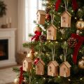 Casa decorativa 9 pezzi ornamenti per albero di Natale in legno marrone rossastro | Floristik24.it