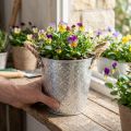 Vaso da fiori in metallo con manici, fioriera con motivo floreale Ø18cm | Floristik24.it