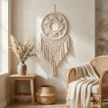Acchiappasogni in macramè, decorazione da parete in stile boho color crema, fatto a mano, 29×72 cm, per soggiorno e camera da letto | Floristik24.it