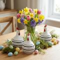 Pollo decorativo in ceramica bianco con strisce nere rotondo Ø 7cm H11cm 3 pz | Floristik24.it