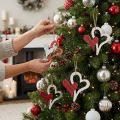 Ciondolo cuore in legno rosso, bianco 8 cm 24 pz | Floristik24.it