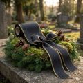 Elegante nastro a corona moiré, 175 mm nero con bordo perlato e trama in taffetà, nastro decorativo per fiori funebri, nastro a fiocco, 25 m | Floristik24.it